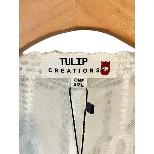 Tulip Creations Kimono Robe Womens One Size White Butterfly Lace Tie Front NEW Size L