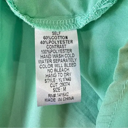 YA Los Angeles Mint Green Lightweight Cotton Blend Blouse with Lace & Mesh by