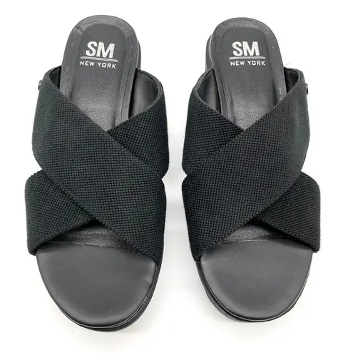 SM New York Womens Sandals Size 9 Chunky Criss Cross Straps Retro Platform Black