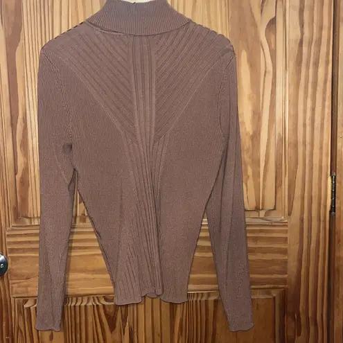 White House | Black Market  Brown Ribbed Fitted Turtleneck Sweater