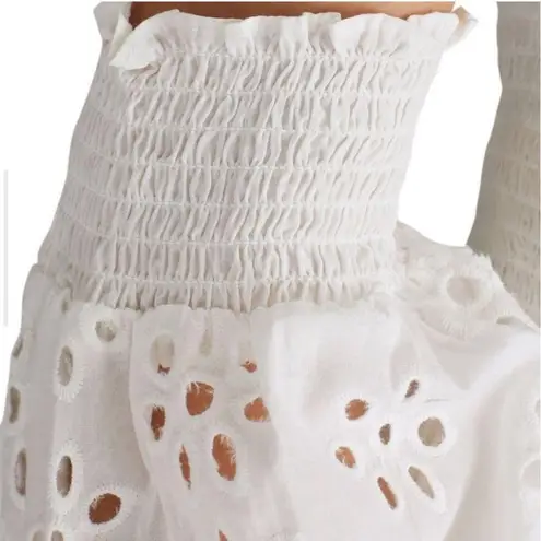 Wish The Label Frame White Shirred Eyelet Lace Cropped Blouse Lacy Ruched size L