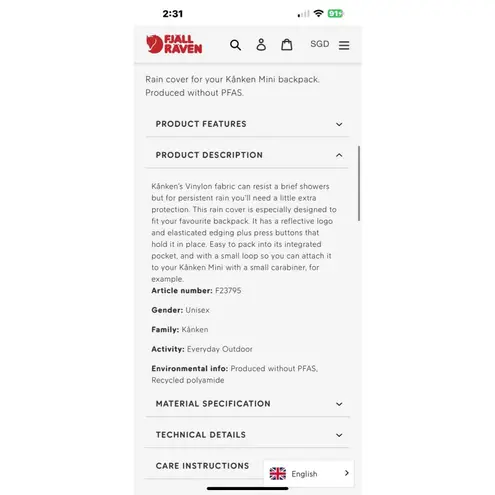 Fjällräven Kånken Rain Cover Mini Blue