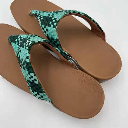 FitFlop Lulu Silky Weave Green Wedge Thong Sandals Women’s size 10 Comfort