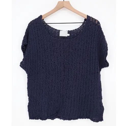 Michael Stars Navy Blue Textured Knit Short Sleeve Top Size 2