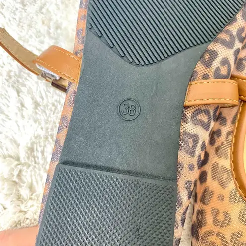 NEW Mary Jane Square Toe Mesh Tan Brown Leopard Ballerina Shoes US 7.5