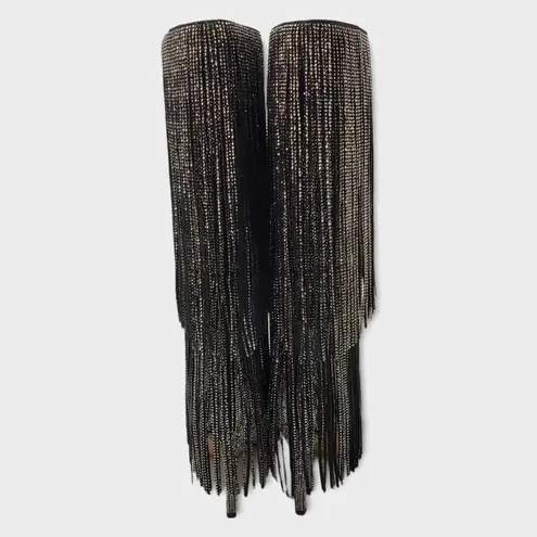 INC International Concepts Is Black and Silver Bling Fringe Heeled Boots Sz 7.5M