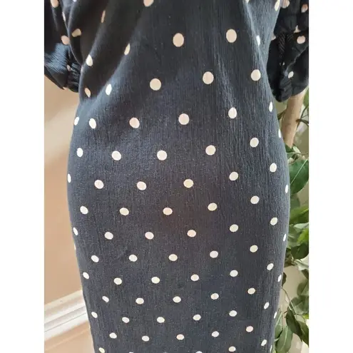 ASOS  Women's Black White Polka Dot Off The Shoulder Midi Length Dress Size 10