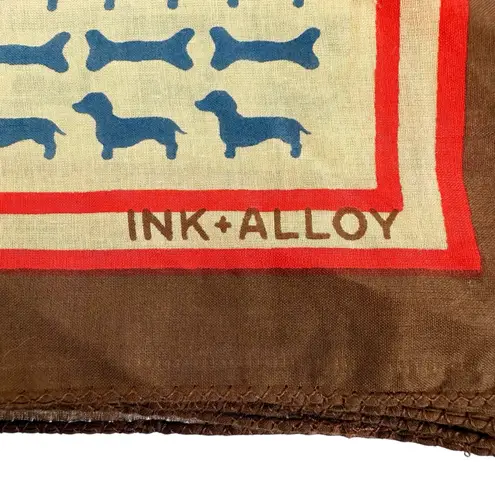 Ink + Alloy Olivia Square Scarf Dachshund Dog Print Brown Red Cream
