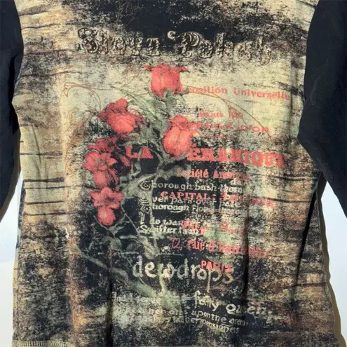 Susan Lawrence VTG Paris Y2K Distressed Graphic Tee Grunge Goth Floral Top PL