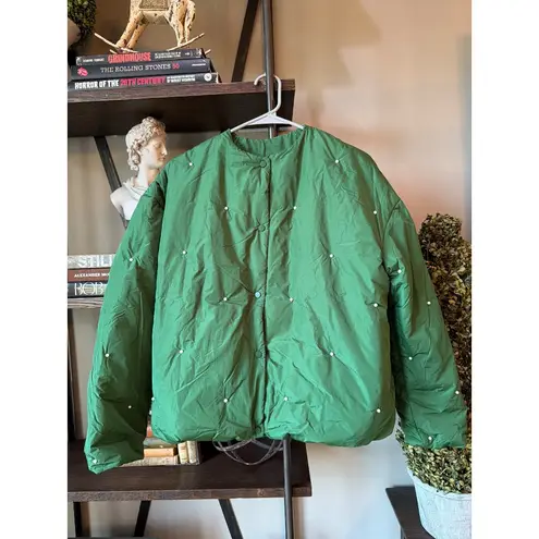 SLEEPER Puffer Jacket With Pearl Details Green Womens Size Small Medium