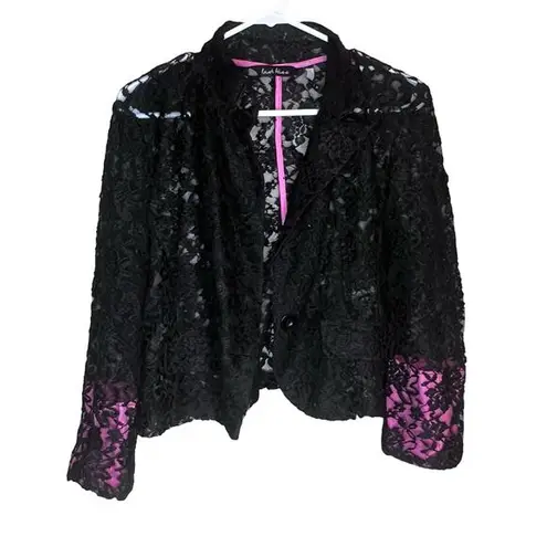 Last Kiss  Vintage 80's Madonna Style Black Lace Hot Pink Blazer Jacket XL