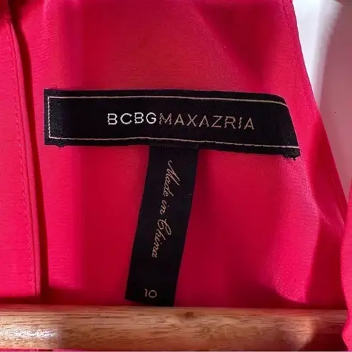BCBGMAXAZRIA  Azalea Red 100% Silk Ruffle Tier Halter Dress Size 10