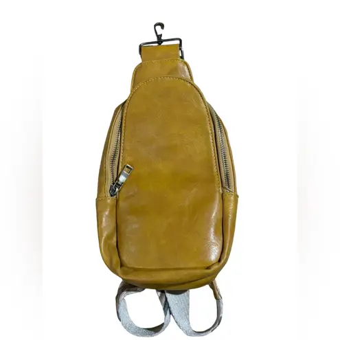 Crossbody Sling Slouch Bag Faux Leather Mustard Adjustable Guitar Strap 9.5x5.5 Tan