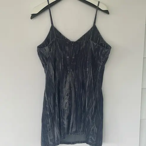 Elodie  V-Neck Velvet Cami Dress in Blue Slate Blueish Gray Large