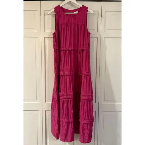 J.Jill pleated tiered midi dress rasberry size M Pink Size M