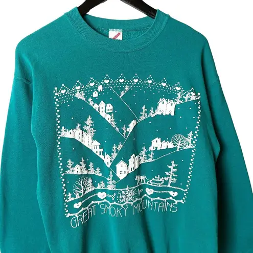 Jerzees Vintage 90s Great Smoky Mountains  USA L Blue Pullover Crewneck Womens