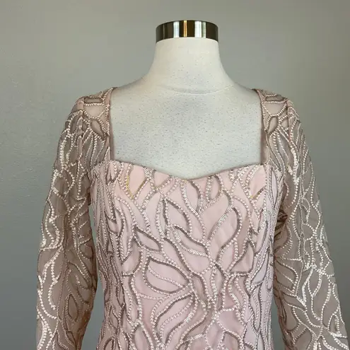 JS Collections Sequined Long Sleeve Midi Sheath Evening Gown Pink Size 6 Dress