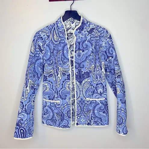 J. McLaughlin  Reversible Blue and White Paisley Quilted Fiji Silk Jacket Size M