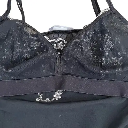 Maidenform Black White Fashion Embroidered Mesh Top Womens Pajama Set SZ S