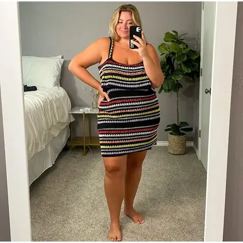 Eloquii crochet knit sweater dress colorful patterned plus size 18/20