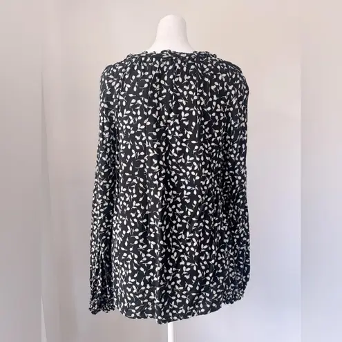 Style & Co Black & White Floral Print Scoop Neck Long Sleeve Blouse Size M