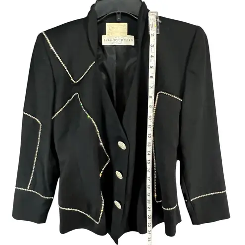 Alberto Makali x Lillie Rubin Blazer 4 Black Wool Rhinestones Jacket Retro Glam