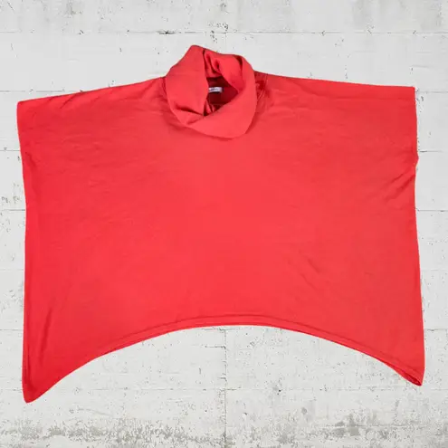 N Peal Coral Orange Cashmere Turtleneck Poncho Shawl Luxury Sweater One Size Size L