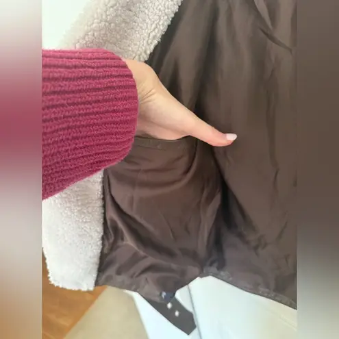 Pistola Blaine Sherpa Collar Moto Jacket Brown Vegan Leather Size Small