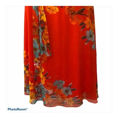 MSK Blouson Red Floral Belted Maxi Dress Size 8 Ankle Length Sleeveless