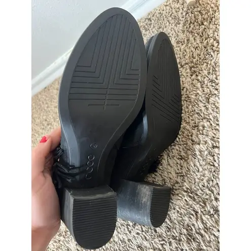 Ecco Black Fringe Leather Ankle Boots Chunky Heel Womens Sz US 9.5/40 Western