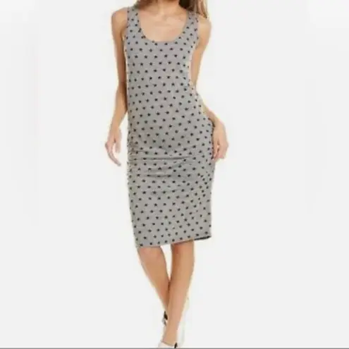 Monrow Gray and Black Polka Stars Tank Shirred Midi Dress Size XS NWOT