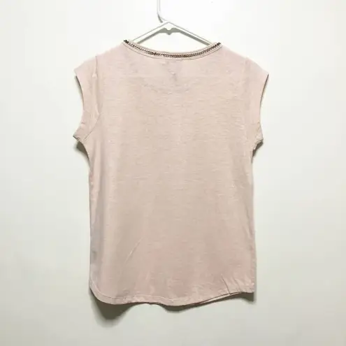 Current Air New! Pink Crew Neck Short Sleeve Chain Accent Top