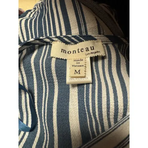 Monteau  Los Angeles Women's Blue And White Stripe Flare Dress Size M Lined, Tied - Image 3