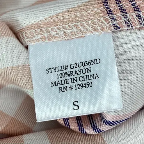 Como vintage Ruffle Sleeve Plaid Tunic Shirt Peach White Purple Small