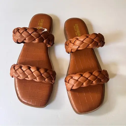 Cushionare Cushionaire Women's Double Braided Cognac Brown  Strap Low Heel  Sandals Sz 8