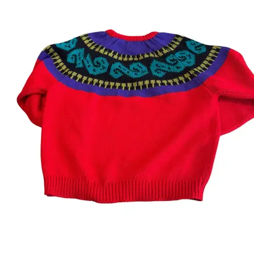 80’s RETRO Chunky knit Red and Purple Sweater by PASTA Size medium