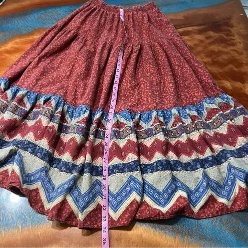 Vintage Roper Western Bohemian Patterned tiered maxi skirt Made USA small red Blue