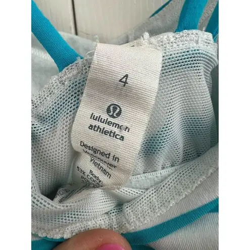 Lululemon  Athletic Workout Tank Blue White Striped Est Size 4 Built In Bra EUC