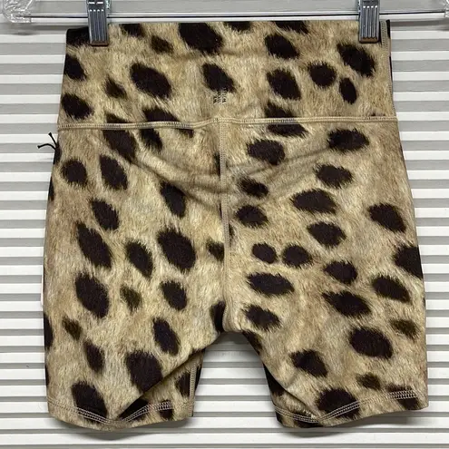 We Wore What  NWT Tan Leopard Splice Legging Biker Activewear Shorts Size Small