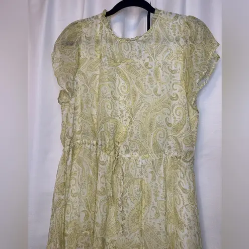 Lucky Brand  Women Dress Ariel Tiered Maxi Ruffle Yellow Paisley Floral Prairie M