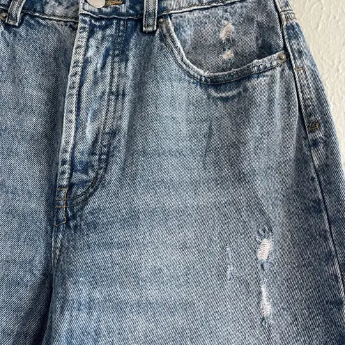 Stradivarius Mom Jeans Blue Denim Distressed Button Fly Women Size US 06