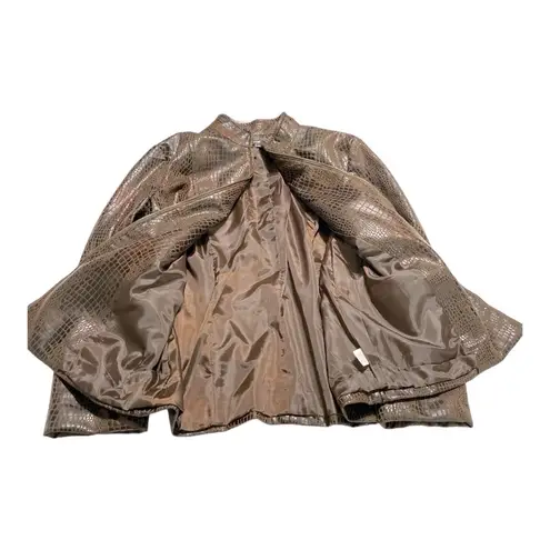 Elementz Croc Jacket Brown Black Womans size L Fully Lined Embossed Snake