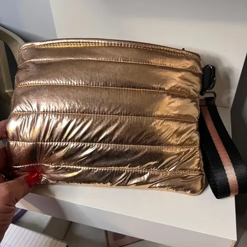 Think Royln Rose Gold Metallic Quilted Wristlet Orange