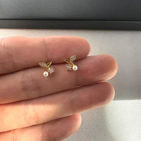 Small CZ Cherry Stud Earrings for Women Gold