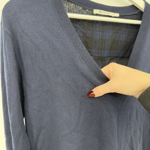 T Alexander Wang *Flaws* Merino Wool Navy Blue Sweater Top Plaid Size Small