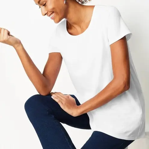 Pure Jill Sz S Oversized Scoop Neck Elliptical Tee Shirt Pullover Blouse Tunic White