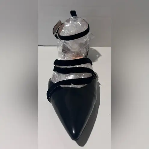 INCH2 Leather Strappy Pointed Toe Velvet Strap Ballet Flats EU Size 36 (US 5.5) Black