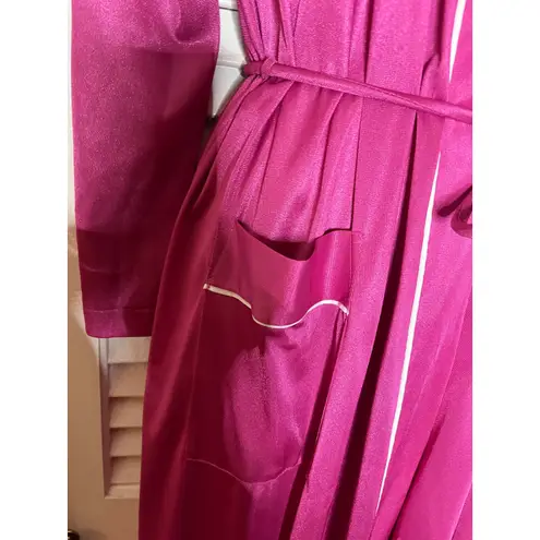Vassarette Vintage Pink Satin Maxi Robe Full Length Belted Pockets M No Tag