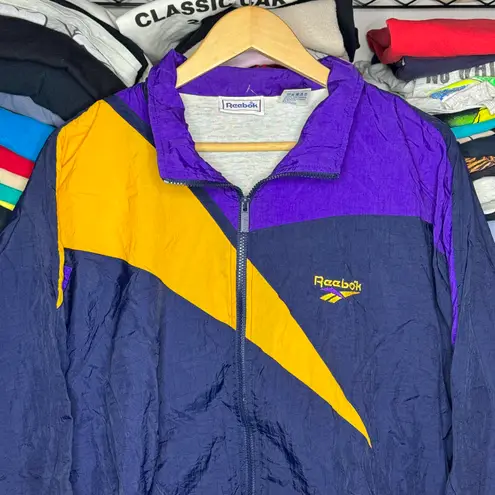 Reebok Vintage Men’s 90’s  Blue, Purple, & Gold Track Windbreaker Jacket Size XL