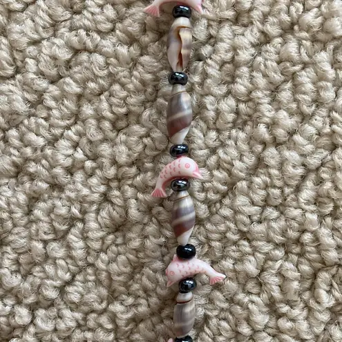 Pink Dolphin Seashell Necklace Beaded Necklace Spin Closure Beach Boho EUC